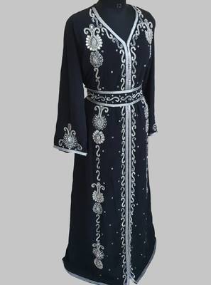 Black Silver stone and  Beads  Moroccan Kaftan With hijab 2