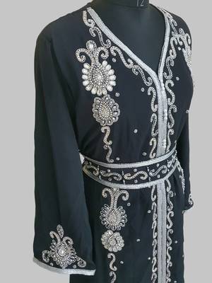Black Silver stone and  Beads  Moroccan Kaftan With hijab 3