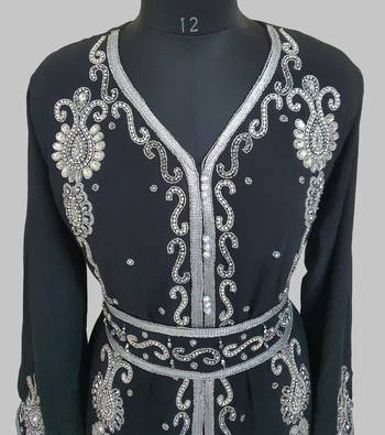 Black Silver stone and  Beads  Moroccan Kaftan With hijab 4