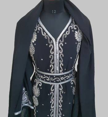 Black Silver stone and  Beads  Moroccan Kaftan With hijab 5
