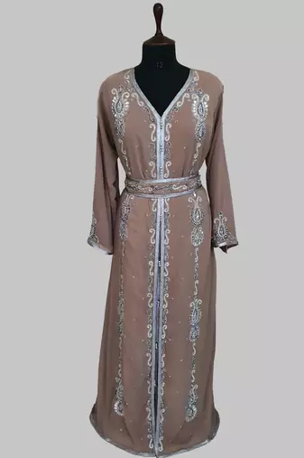 chiku  Silver stone and  Beads  Moroccan Kaftan With hijab