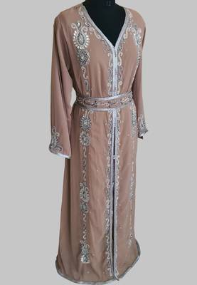 chiku  Silver stone and  Beads  Moroccan Kaftan With hijab 2