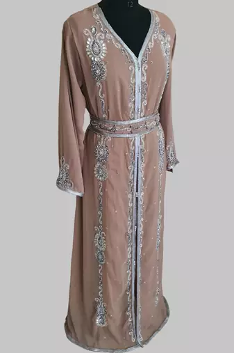 chiku  Silver stone and  Beads  Moroccan Kaftan With hijab