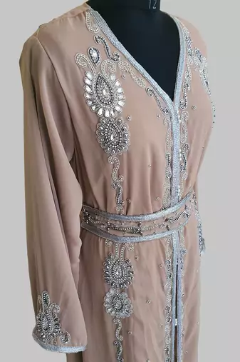 chiku  Silver stone and  Beads  Moroccan Kaftan With hijab