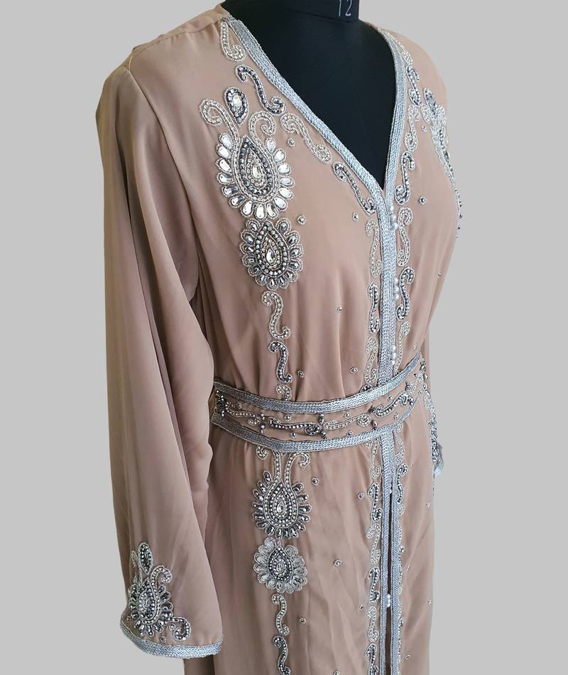 chiku  Silver stone and  Beads  Moroccan Kaftan With hijab