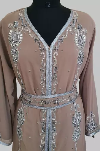 chiku  Silver stone and  Beads  Moroccan Kaftan With hijab