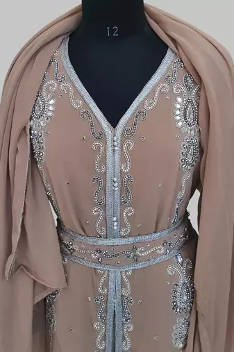 chiku  Silver stone and  Beads  Moroccan Kaftan With hijab