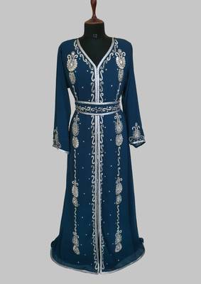 cobalt blue   Silver stone and  Beads  Moroccan Kaftan With hijab 1