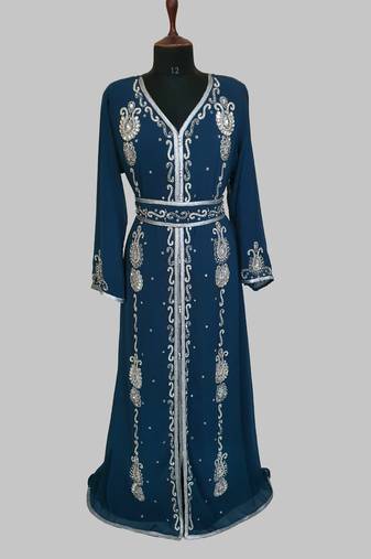 cobalt blue   Silver stone and  Beads  Moroccan Kaftan With hijab