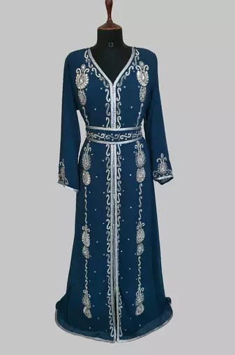 cobalt blue   Silver stone and  Beads  Moroccan Kaftan With hijab