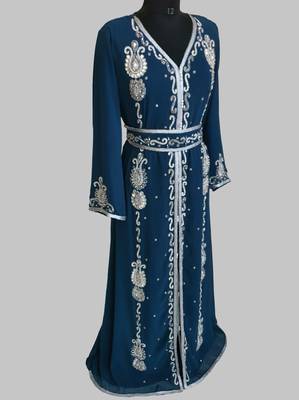 cobalt blue   Silver stone and  Beads  Moroccan Kaftan With hijab 2