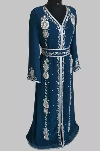 cobalt blue   Silver stone and  Beads  Moroccan Kaftan With hijab