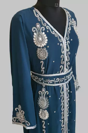 cobalt blue   Silver stone and  Beads  Moroccan Kaftan With hijab