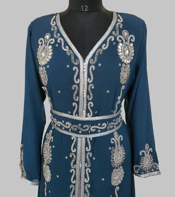 cobalt blue   Silver stone and  Beads  Moroccan Kaftan With hijab 4