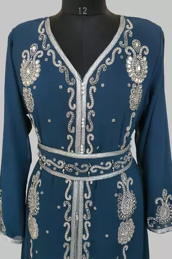cobalt blue   Silver stone and  Beads  Moroccan Kaftan With hijab