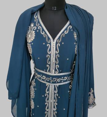cobalt blue   Silver stone and  Beads  Moroccan Kaftan With hijab 5