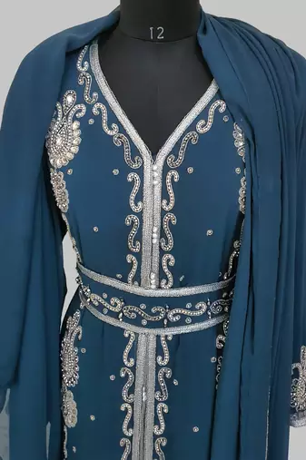 cobalt blue   Silver stone and  Beads  Moroccan Kaftan With hijab