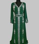 dark green Silver stone and  Beads  Moroccan Kaftan With hijab