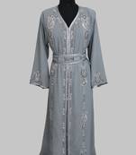 Grey Silver stone and  Beads  Moroccan Kaftan With hijab 