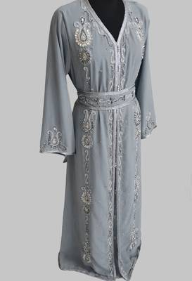 Grey Silver stone and  Beads  Moroccan Kaftan With hijab  2
