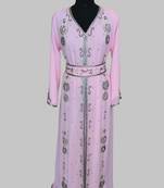 Pink Silver stone and  Beads  Moroccan Kaftan With hijab 