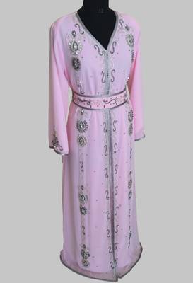 Pink Silver stone and  Beads  Moroccan Kaftan With hijab  2
