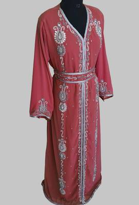 Maroon Silver stone and  Beads  Moroccan Kaftan With hijab  2