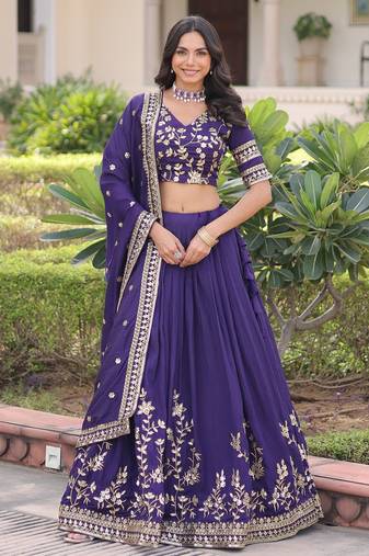 Purple Silk Sequins Embroidered Lehenga Choli And Duptta