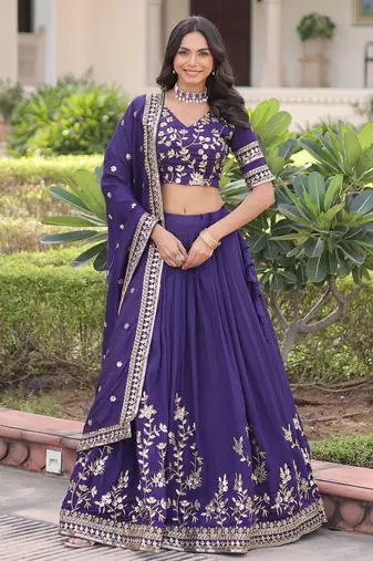 Purple Silk Sequins Embroidered Lehenga Choli And Duptta