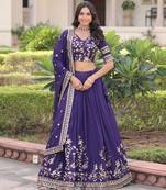 Purple Silk Sequins Embroidered Lehenga Choli And Duptta