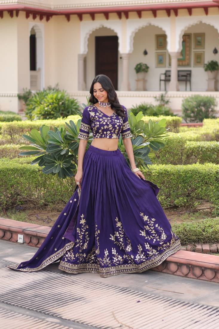 Purple Silk Sequins Embroidered Lehenga Choli And Duptta