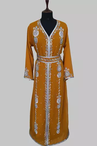 Mustand Silver stone and  Beads  Moroccan Kaftan With hijab 