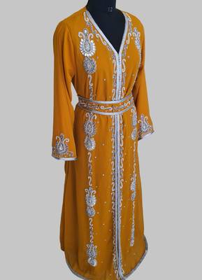 Mustand Silver stone and  Beads  Moroccan Kaftan With hijab  2