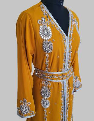 Mustand Silver stone and  Beads  Moroccan Kaftan With hijab  3