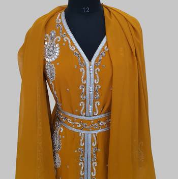 Mustand Silver stone and  Beads  Moroccan Kaftan With hijab  5