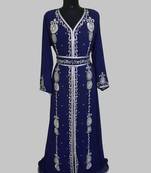 Navy Blue Silver stone and  Beads  Moroccan Kaftan With hijab 