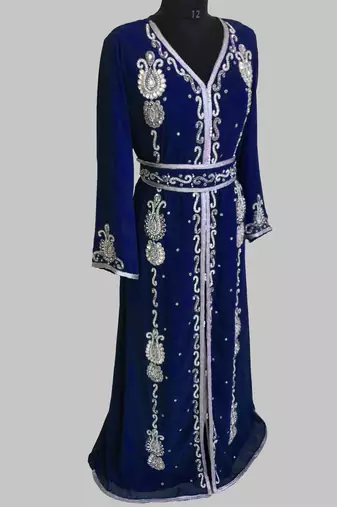 Navy Blue Silver stone and  Beads  Moroccan Kaftan With hijab 