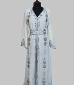 Off-White Silver stone and  Beads  Moroccan Kaftan With hijab 