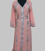  Peach Silver stone and  Beads  Moroccan Kaftan With hijab 