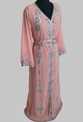  Peach Silver stone and  Beads  Moroccan Kaftan With hijab  2