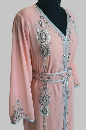 Peach Silver stone and  Beads  Moroccan Kaftan With hijab 