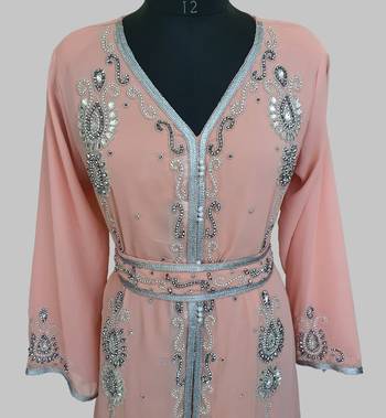  Peach Silver stone and  Beads  Moroccan Kaftan With hijab  4