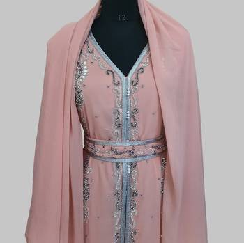  Peach Silver stone and  Beads  Moroccan Kaftan With hijab  5