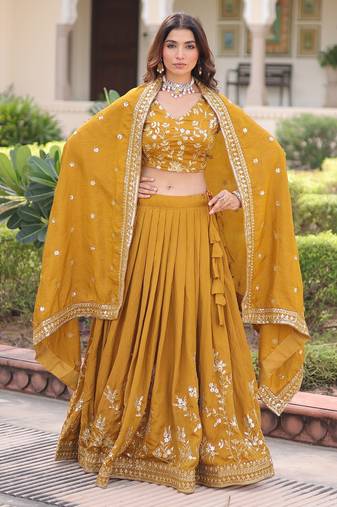 Yellow Silk Sequins Embroidered Lehenga Choli And Duptta
