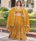 Yellow Silk Sequins Embroidered Lehenga Choli And Duptta