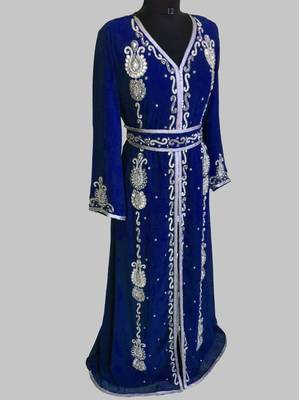 Royal Blue Silver stone and  Beads  Moroccan Kaftan With hijab  2