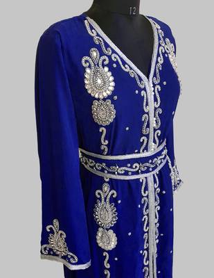 Royal Blue Silver stone and  Beads  Moroccan Kaftan With hijab  3