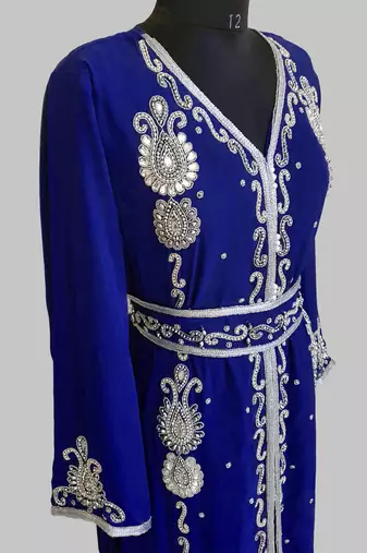 Royal Blue Silver stone and  Beads  Moroccan Kaftan With hijab 