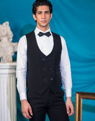 royal black floral print tuxedo with hand embroidery work 5