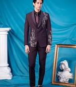 maroon floral design tuxedo with hand embroidery work